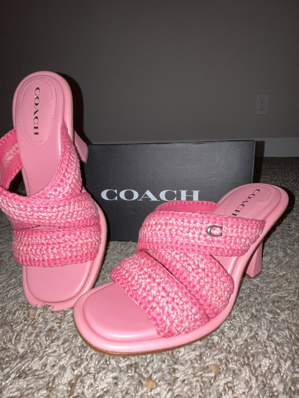 COACH Pink Braided Slide Mules